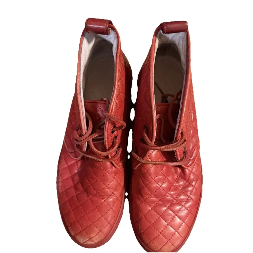 DEL TORO Men's Red Leather Quilted High Top Chukka  Sneakers Size 8 Indie Sleaze
